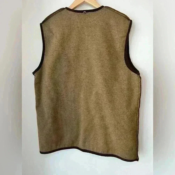 Vintage Oxford Blue Thermal Tan Brown Winter Fall Faux Acrylic Fur Lined Vest - Picture 11 of 12